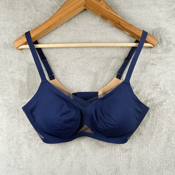 Honeylove Crossover Bra Womens 36 B/C Blue Wireless Mesh Supportive Stretch - Picture 1 of 8